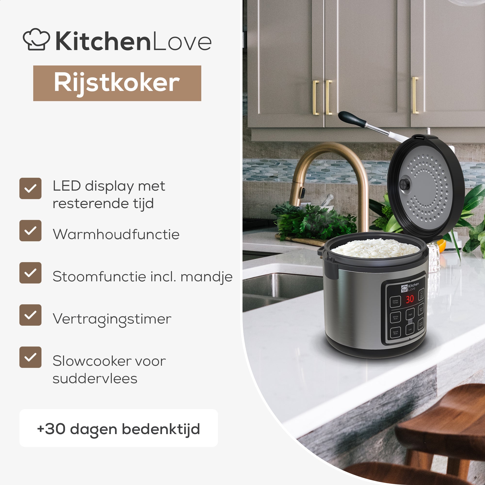 KitchenLove Rijstkoker Met Stomer En Slowcooker